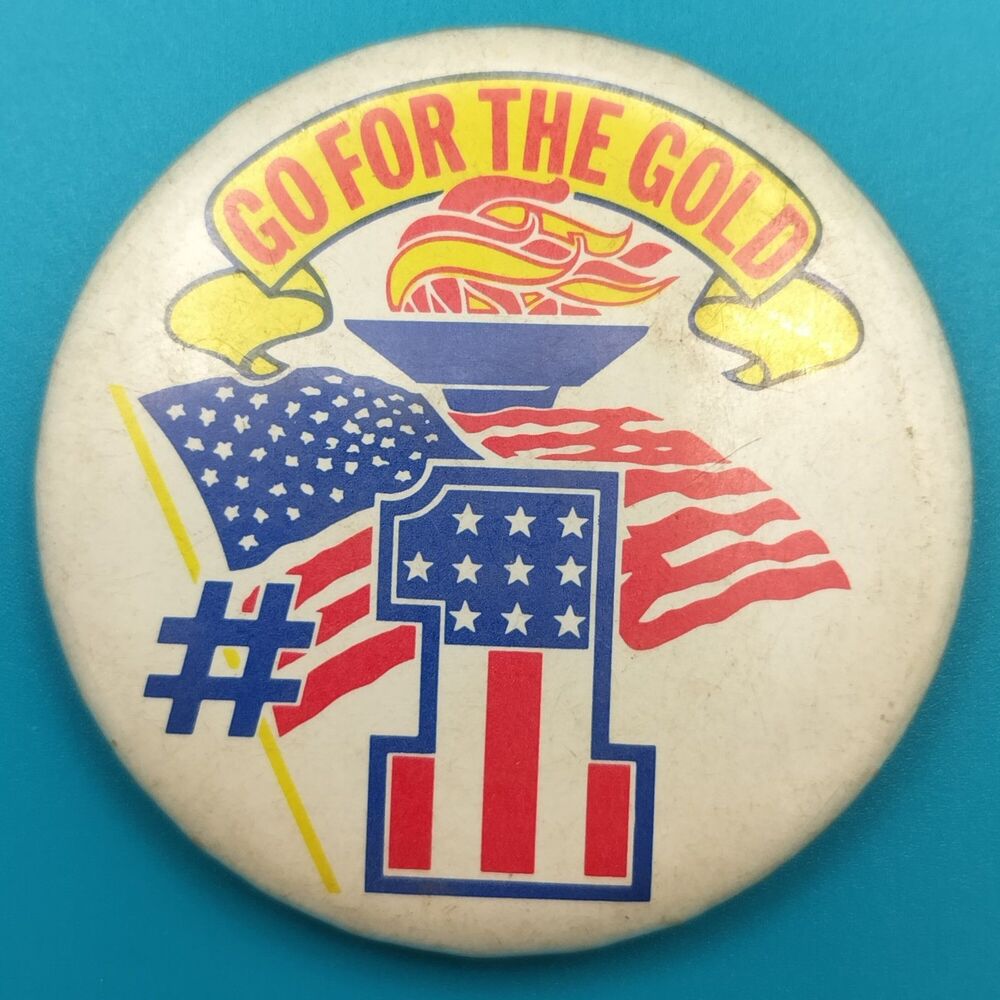 Go For The Gold USA Olympics Vintage Pin Button Pinback #1